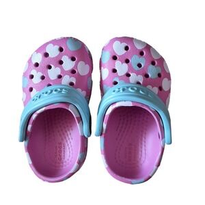 Crocs Kids Classic Easy Icon Clog Pink Aqua Hearts C4 Toddler Shoes 207592-6SX